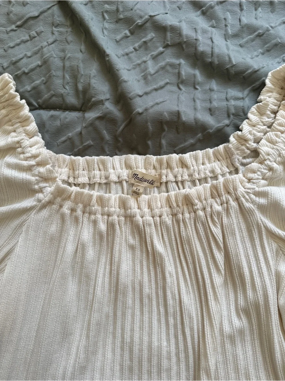 Madewell Off-Shoulder Ribbed Cream Blouse